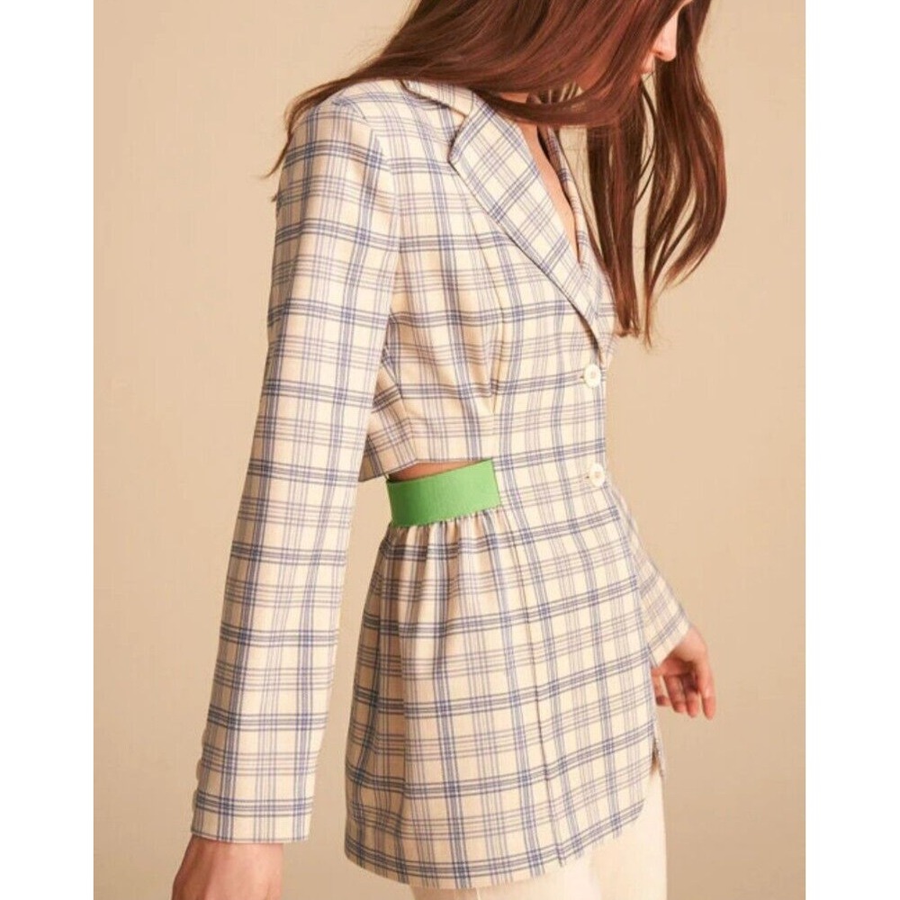 Nocturne Blazer Women's Size 36 Blue Green Plaid with Cutout